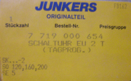 Junkers 7719000654 Schaltuhr EU 2 T ( Tagesprogramm )